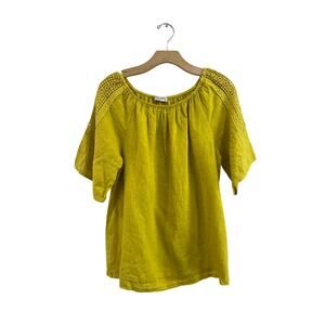 Terzo Millennio Yellow Linen Blouse Short Sleeve Lightweight Top Sz L
